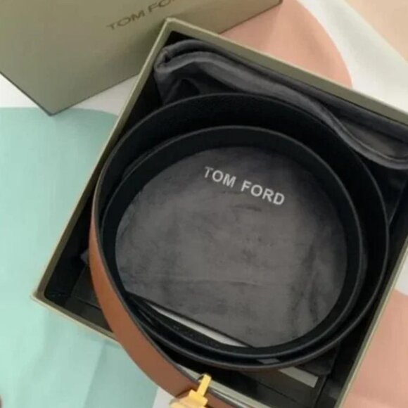 Tom Ford Brown Leather Belt - 90cm with Gold Buckle & Original Box - Picture 3 of 4